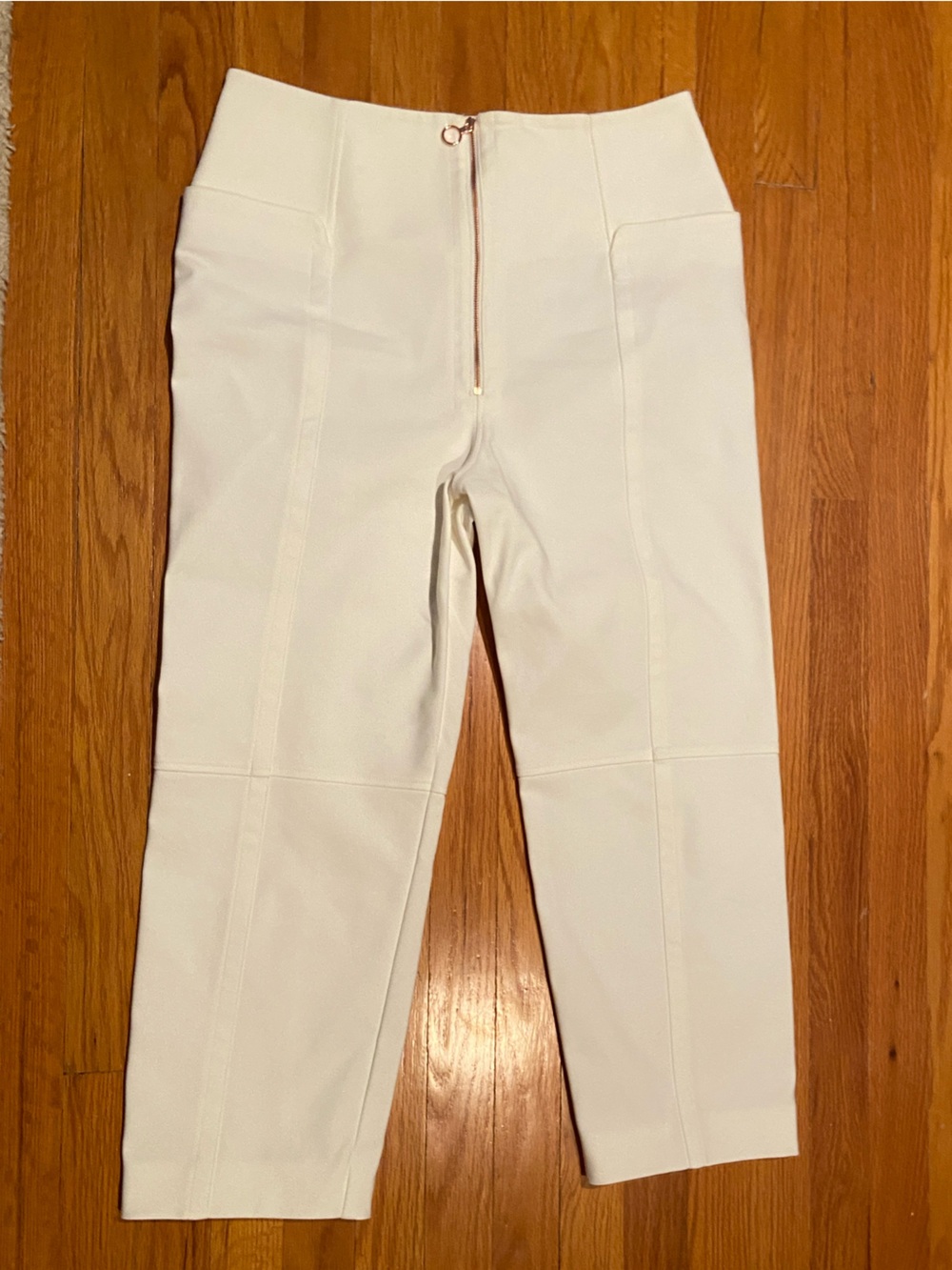 Tibi Cream Structured wide leg pants with exposed zipper
